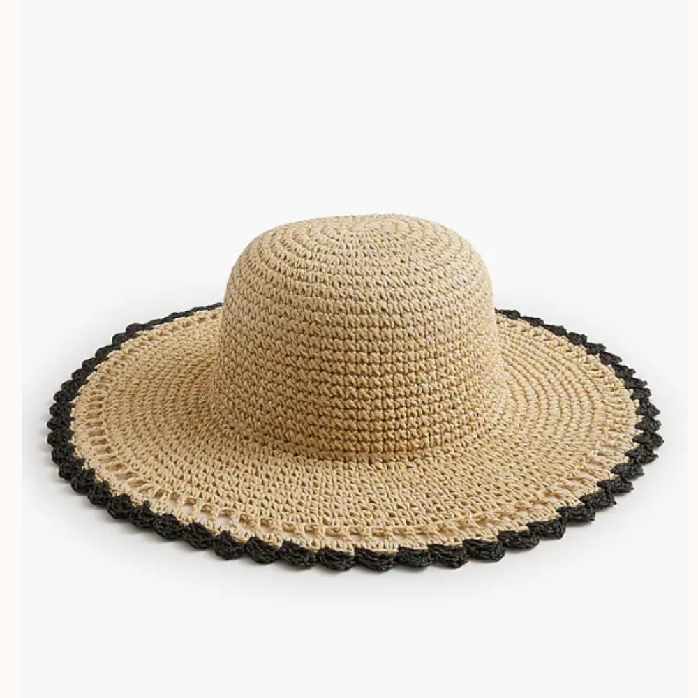 J. Crew Factory Crochet Sun Hat - natural with black edge